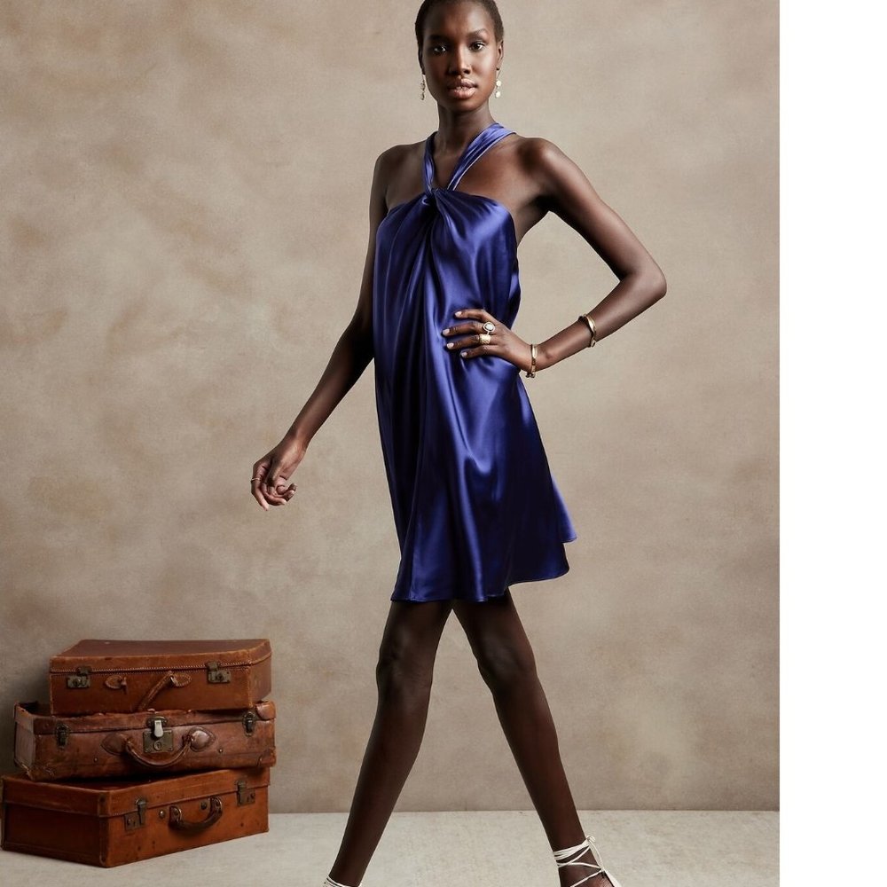 Banana Republic Satin Mini Dress in Deep Blue